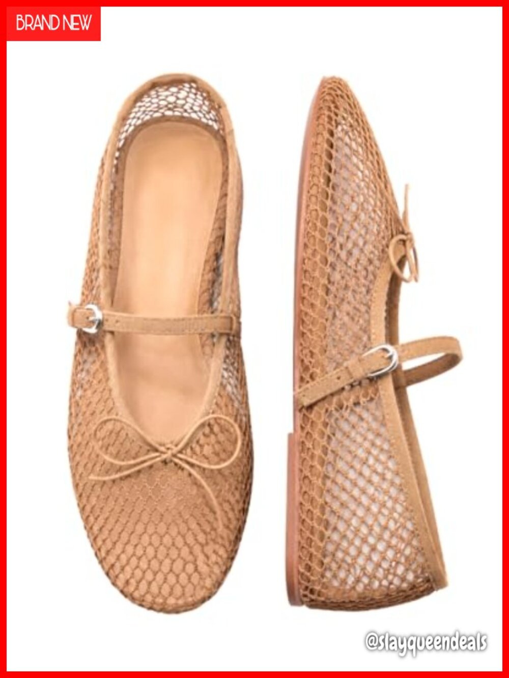 Women's Mesh Ballet Flats with Bow Adjustable Strap Non-Slip Casual